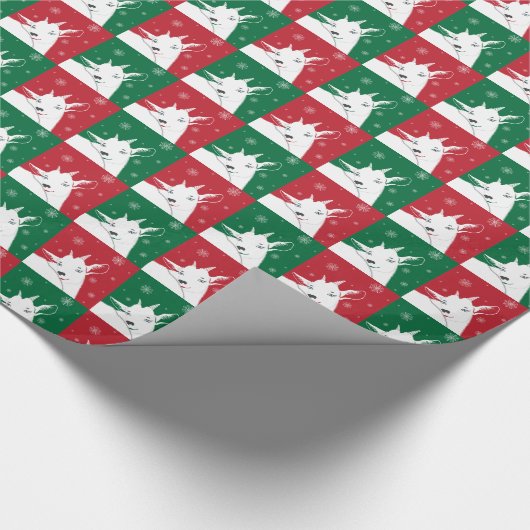 赤と緑のタイルで愛らしいヤギのクリスマス ラッピングペーパー (角)