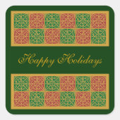 赤と緑のタイルアートの金ゴールドパターン スクエアシール (正面)