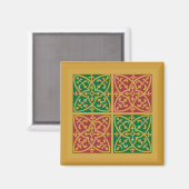 赤と緑のタイルアートの金ゴールドパターン マグネット (正面/裏面)