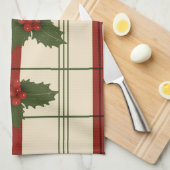 赤と緑のタオルを入れたホリー キッチンタオル (四つ折り)