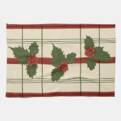 赤と緑のタオルを入れたホリー キッチンタオル (横)