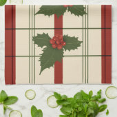 赤と緑のタオルを入れたホリー キッチンタオル (折り畳み)