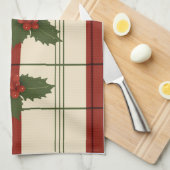 赤と緑のタオルを入れたホリー キッチンタオル (四つ折り)