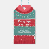 赤と緑のタッキーな醜いクリスマスのセーター ギフトタグ (正面)