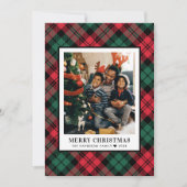 赤と緑のタータンチェックのプレイドメリークリスマスフォト シーズンカード (正面)