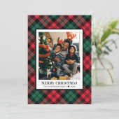 赤と緑のタータンチェックのプレイドメリークリスマスフォト シーズンカード (スタンド正面)