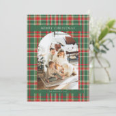 赤と緑のタータンチェックの格子模様の写真クリスマスカード シーズンカード (スタンド正面)