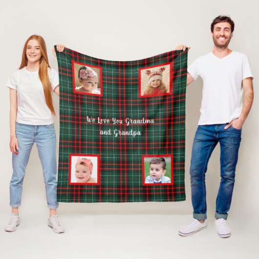 赤と緑のタータンチェックの格子私たちはあなたを愛するフリースBl フリースブランケット (インサイチュ)