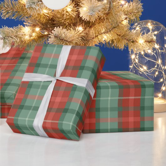 赤と緑のタータンチェックパターン ラッピングペーパー (クリスマス)