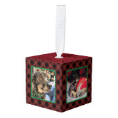 赤と緑のタータンチェック4 Photo Dog キューブオーナメント (正面アングル)