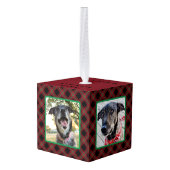 赤と緑のタータンチェック4 Photo Dog キューブオーナメント (裏面アングル)