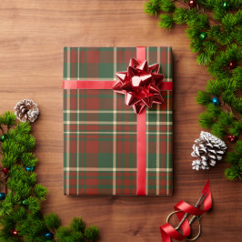 赤と緑のタータン・チェック柄のクリスマスギフト ラッピングペーパー