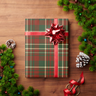 赤と緑のタータン・チェック柄のクリスマスギフト ラッピングペーパー