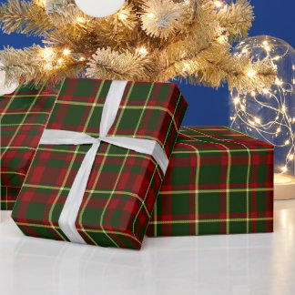 赤と緑のタータン・チェック柄のクリスマスギフト ラッピングペーパー