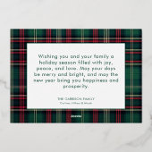 赤と緑のタータン・プレイドでハッピーホリデーズ♪写真 箔シーズンカード (裏面)