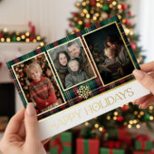 赤と緑のタータン・プレイドでハッピーホリデーズ♪写真 箔シーズンカード