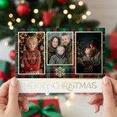 赤と緑のタータン・プレイド 楽しいクリスマスの写真 箔シーズンカード