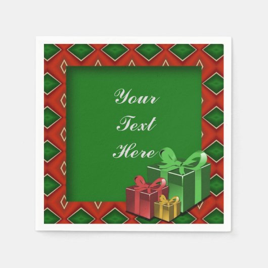 赤と緑のダイヤモンドパターンクリスマスナプキン スタンダードカクテルナプキン (正面)
