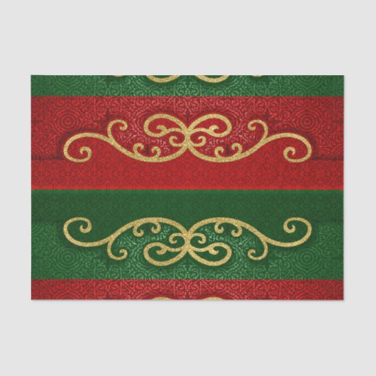 赤と緑のダマスクエレガンスと金ゴールドアクセント 薄葉紙 (正面)