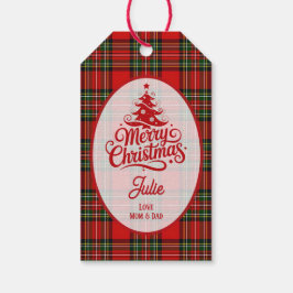 赤と緑のチェックストライプ クリスマス ギフトタグ