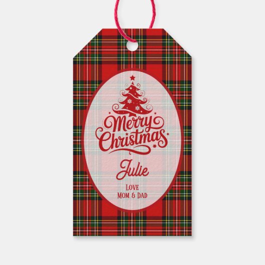 赤と緑のチェックストライプ クリスマス ギフトタグ (裏面)