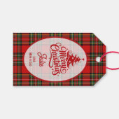 赤と緑のチェックストライプ クリスマス ギフトタグ (正面(横))