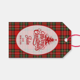 赤と緑のチェックストライプ クリスマス ギフトタグ