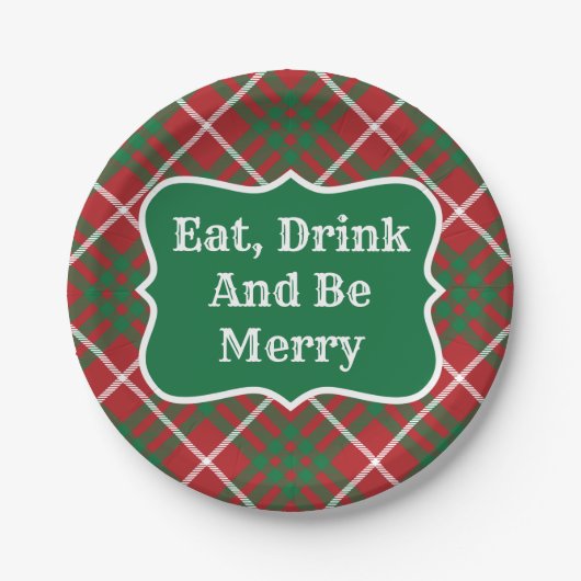 赤と緑のチェック ペーパープレート (正面)