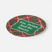 赤と緑のチェック ペーパープレート (アングル)