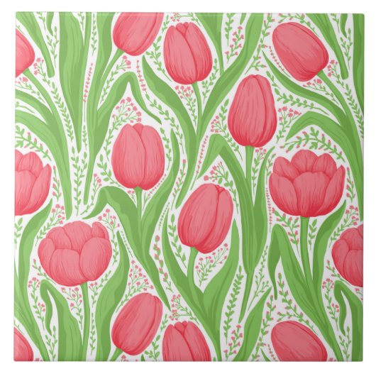 赤と緑のチューリップ タイル (正面)
