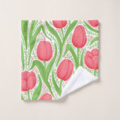 赤と緑のチューリップ バスタオルセット (ウォッシュタオル)