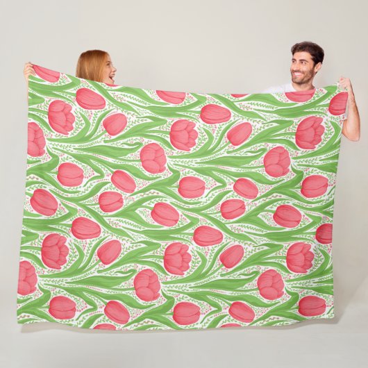 赤と緑のチューリップ フリースブランケット (インサイチュ)