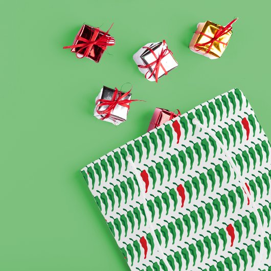 赤と緑のチリペッパーのパターン ミディアムペーパーバッグ