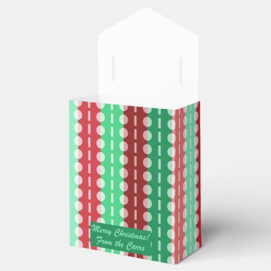 赤と緑のテンストライプツのクリスマスサークル フェイバーボックス (オープン)