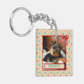 赤と緑のトナカイ – 子供またはペットの写真 キーホルダー (正面左)