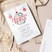 赤と緑のトレンディークリスマスホリデーパーティー インビテーションポストカード