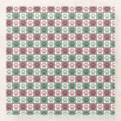 赤と緑のドッグのポープの印刷パターン ガラスコースター (正面)