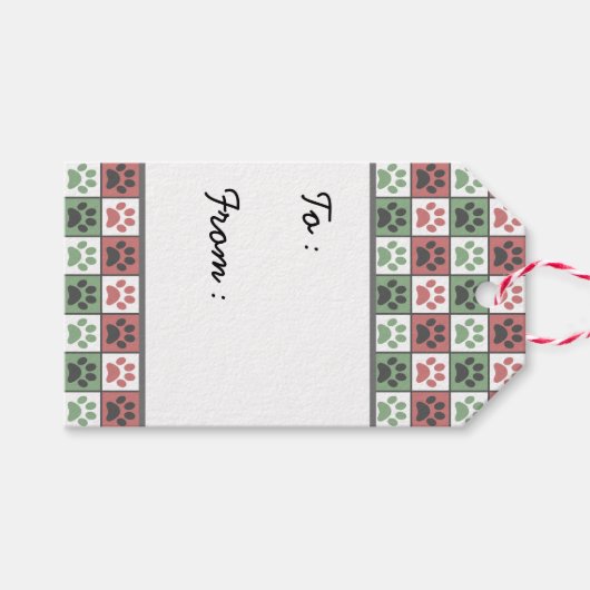 赤と緑のドッグのポープの印刷パターン ギフトタグ (正面(横))