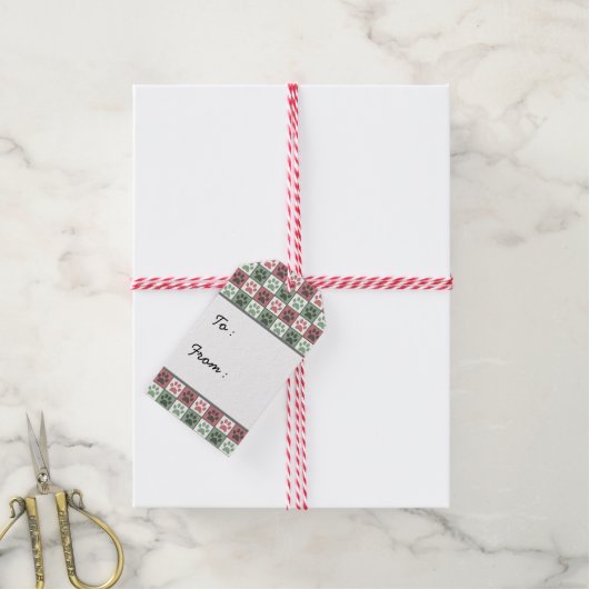 赤と緑のドッグのポープの印刷パターン ギフトタグ (より糸付き)