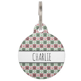 赤と緑のドッグのポープの印刷パターン ペット　ネームタグ