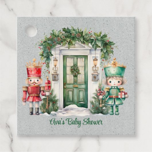 赤と緑のナツクラッカー赤ちゃんシャワーありがとう フェイバータグ (正面)