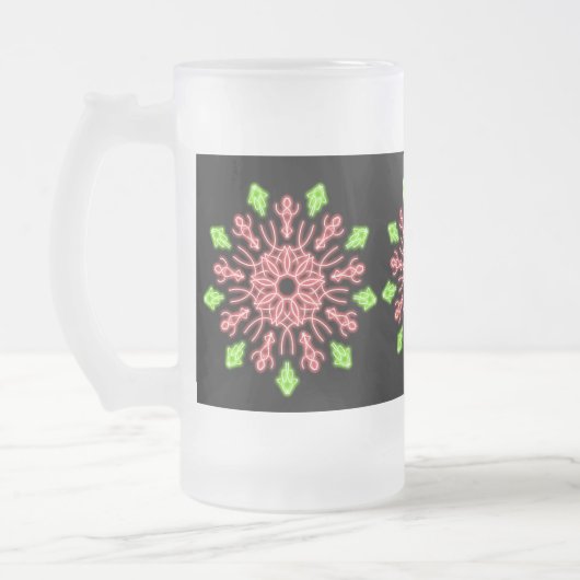 赤と緑のネオンの花 フロストグラスビールジョッキ (左)