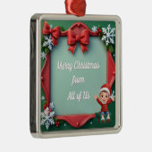 赤と緑のハッピーホリデーフレームと弓 メタルオーナメント (右)