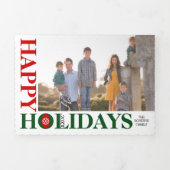 赤と緑のハッピーホリデー2024クリスマスフォト 三つ折りクリスマスカード (カバー)