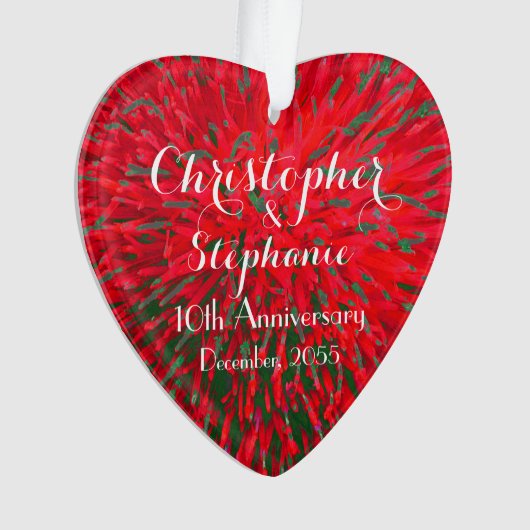 赤と緑のハートアニバーサリークリスマスアクリル オーナメント (正面)
