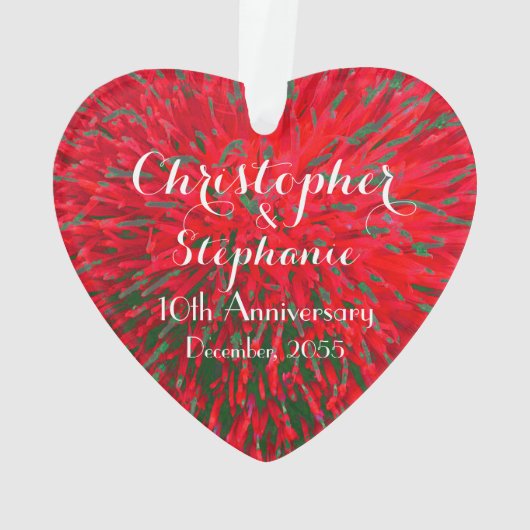 赤と緑のハートアニバーサリークリスマスアクリル オーナメント (裏面)