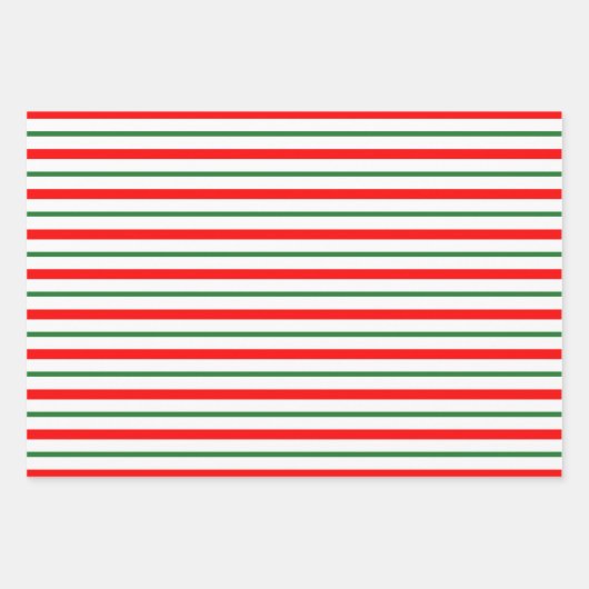 赤と緑のハートストライプのがクリスマスを祝う ラッピングペーパーシート (正面)