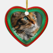 赤と緑のハートパーソナライズされた(写真) セラミックオーナメント (正面)