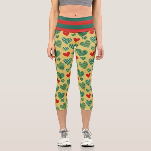 赤と緑のハート カプリレギンス (正面)