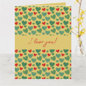 赤と緑のハート カード (黄色い花)